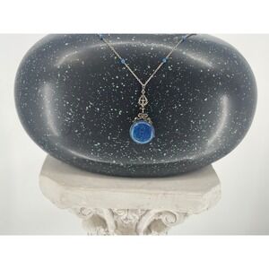 Art Deco Czech Faux Lapis Art Glass Double Sided Sautoir Necklace 20s 30s